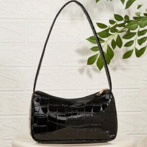 Black Crocodile Embossed Shoulder Bag